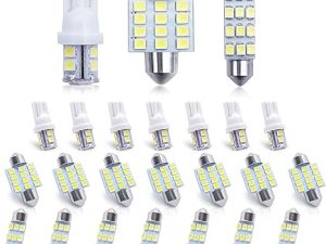 차량용 LED 전구, LED 콤비네이션 24개 세트, 차량 내부/실내 지도/돔/트렁크/번호판등 등 (흰색)