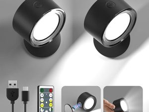 LED 벽걸이형 리모컨 포함 조명 2개, 3000mAh 충전식 배터리 작동 벽등, 3가지 색온도 조절 및 360도 회전 자석식 무선 조명, 침실, 침대 옆